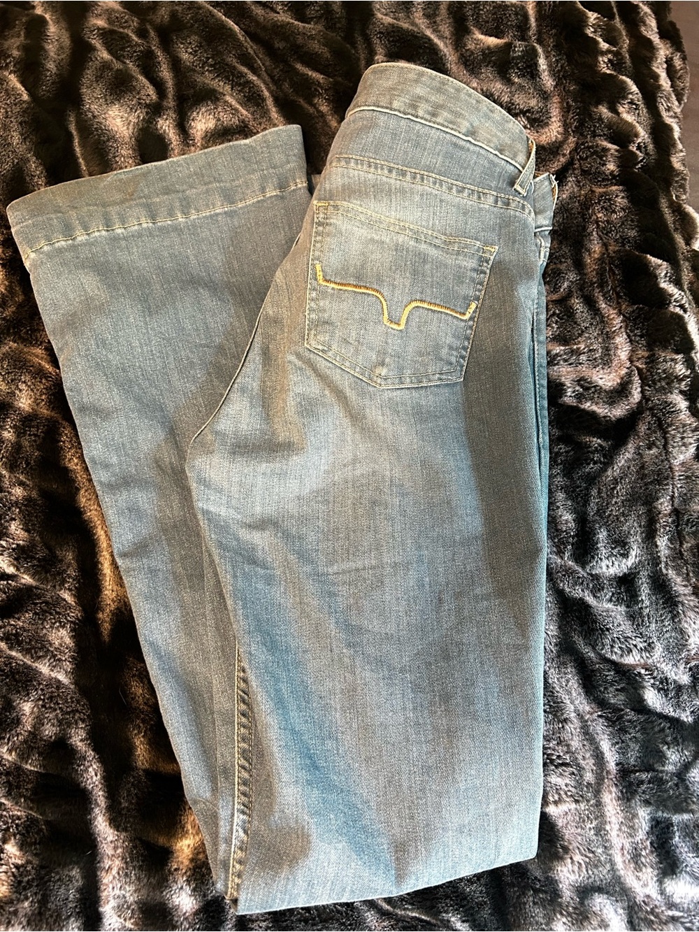 lola Light Blue Boot Cut Jeans with Yellow Pocket Stitch